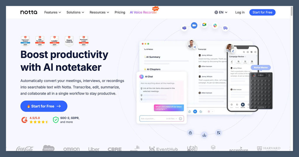 Notta Homepage
