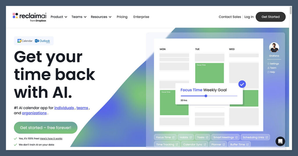 Reclaim AI Homepage